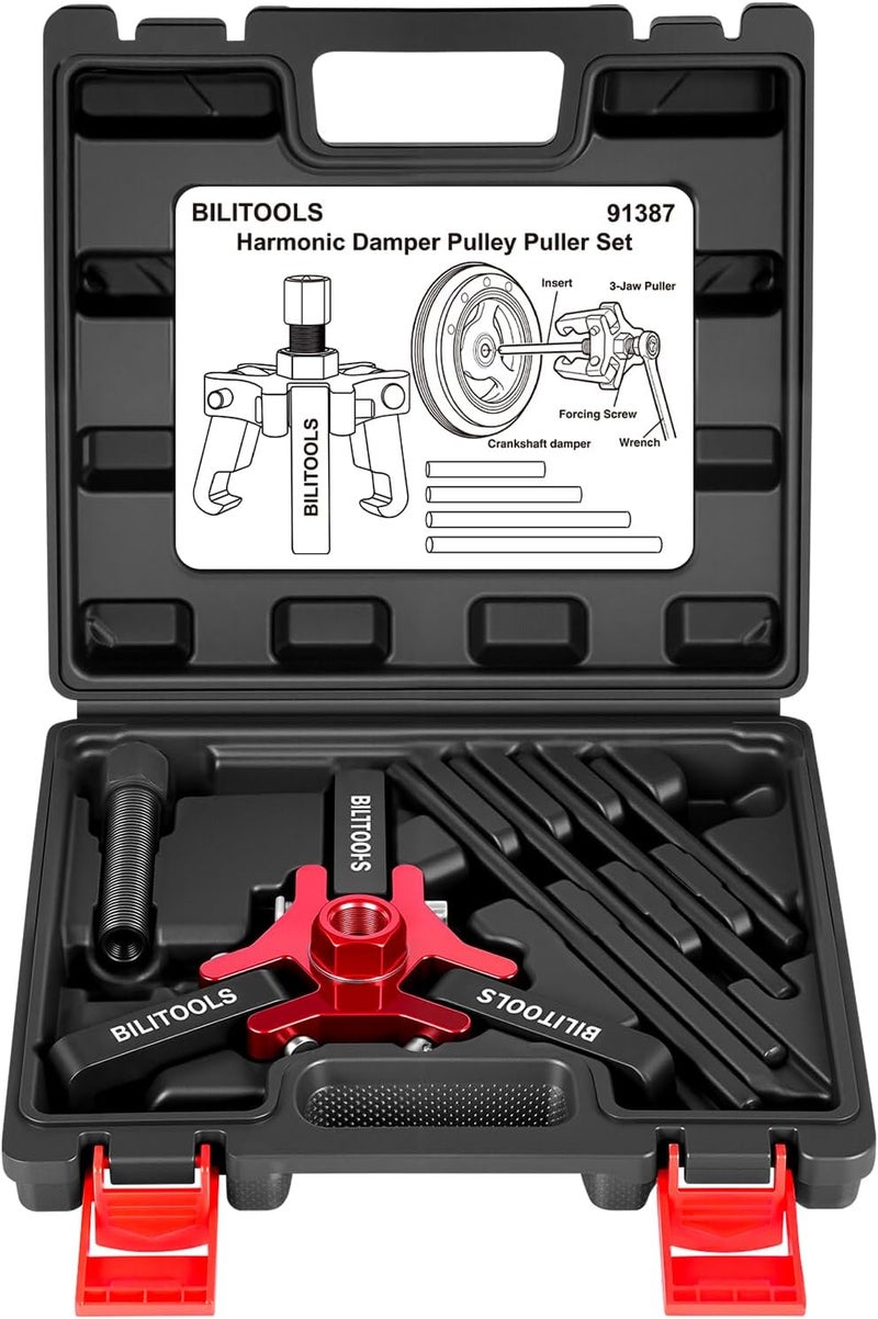 BILITOOLS Harmonic Balancer Puller Set, Upgraded 3-Jaw Pulley Puller with Holding Tool for Removing Harmonic Damper Balancers Compatible with Chevy, GM, Chrysler, Ford etc. - Image 1